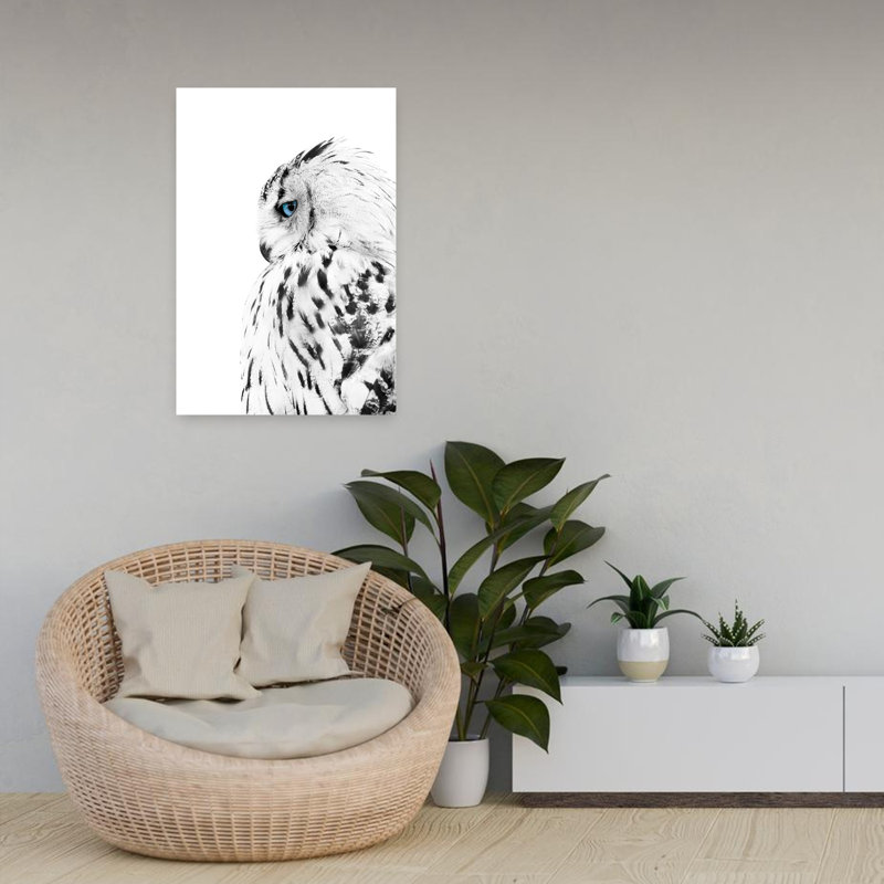 Hibou blanc abstrait hibou contemporain, H 24 po x l 16 po