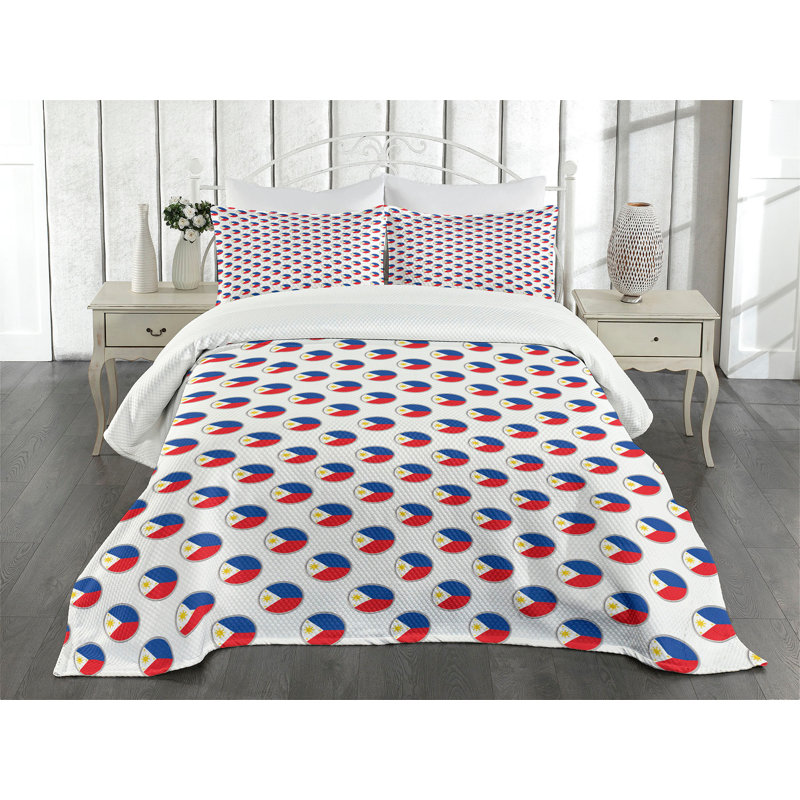 Ambesonne Phillipine Bedspread Set Circles with Flag Multicolor, King Bedspread + 2 Standard Shams