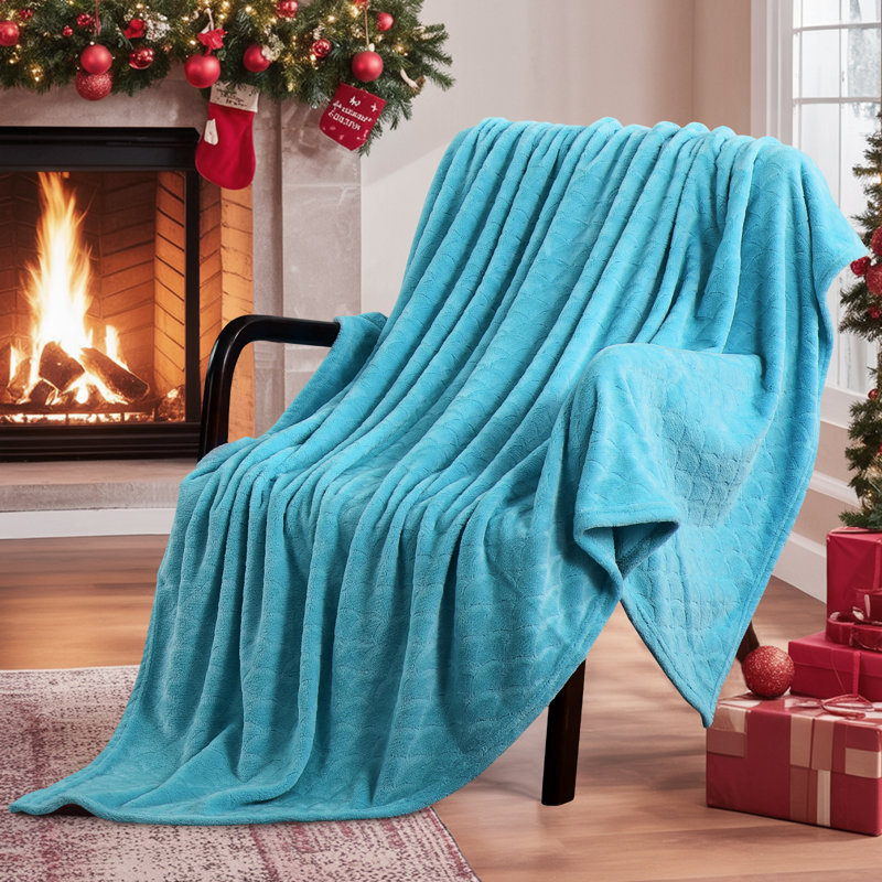 Couverture en flanelle brossée bleu grand, Bleu, Grand lit