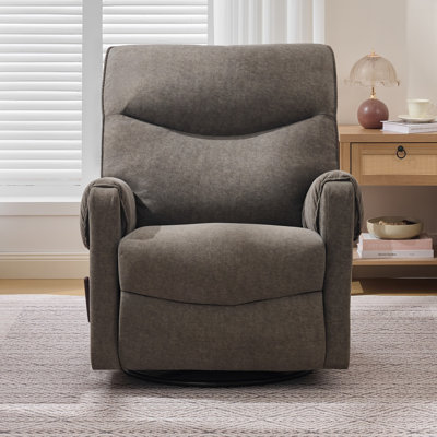 Oversized Swivel Rocker Recliner Chair with Manual Adjustable Backrest and Footrest, Chenille Upholstered Nursery Recliner with Split‑Pillow Back and Pillow Top Arms for Living Room and Bedroom