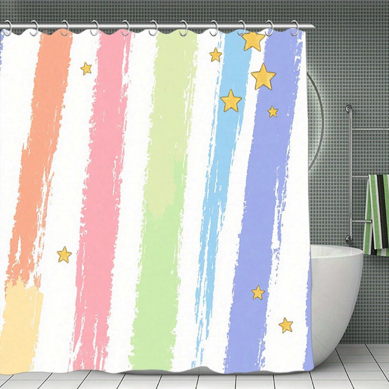 Rideaux de douche Watercolor Rainbow Striped, 71 × 71, Rayure rose
