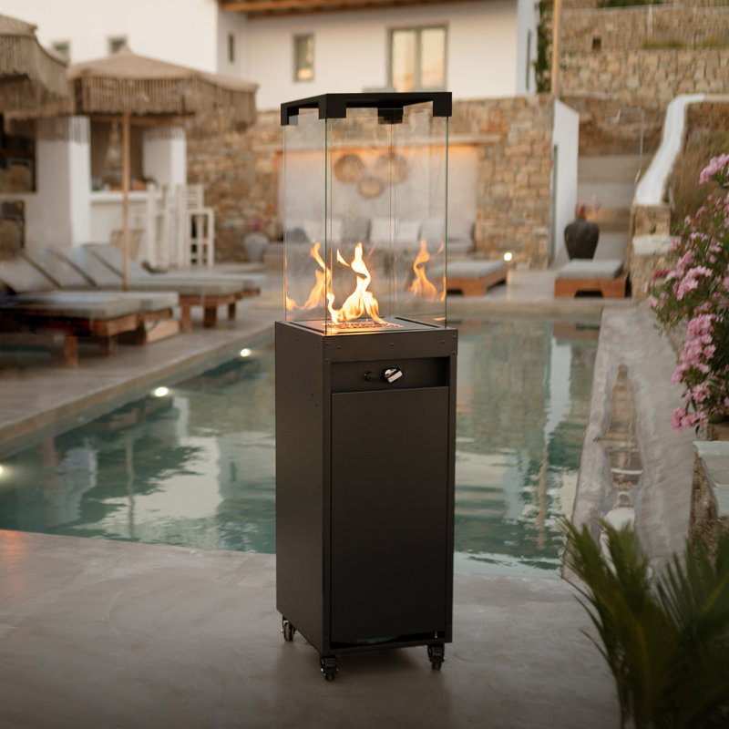 Black Propane Patio Heater with Glass Enclosure and Wheels