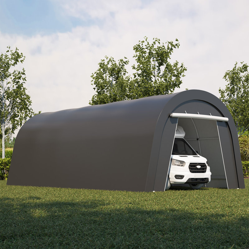 12' X 25' Domed Carport, Portable Garage With 2 Roll Up Doors