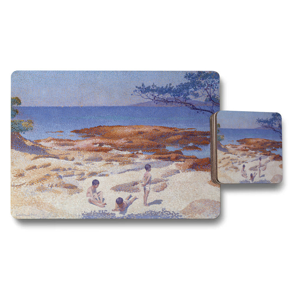 Beach Scene Placemat And Coaster Set With Seaside Artwork