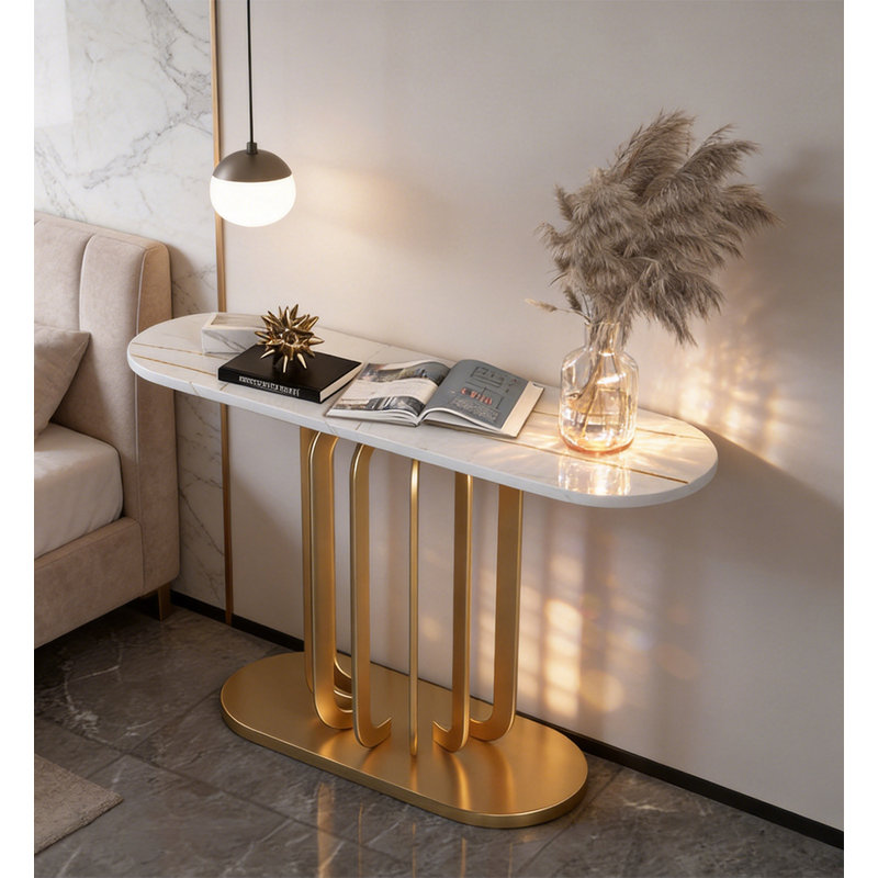 Console de style contemporain en marbre et métal doré, canapé d'entrée peu encombrant, H 33,46 po x l 47,24 po x P 13,78 po