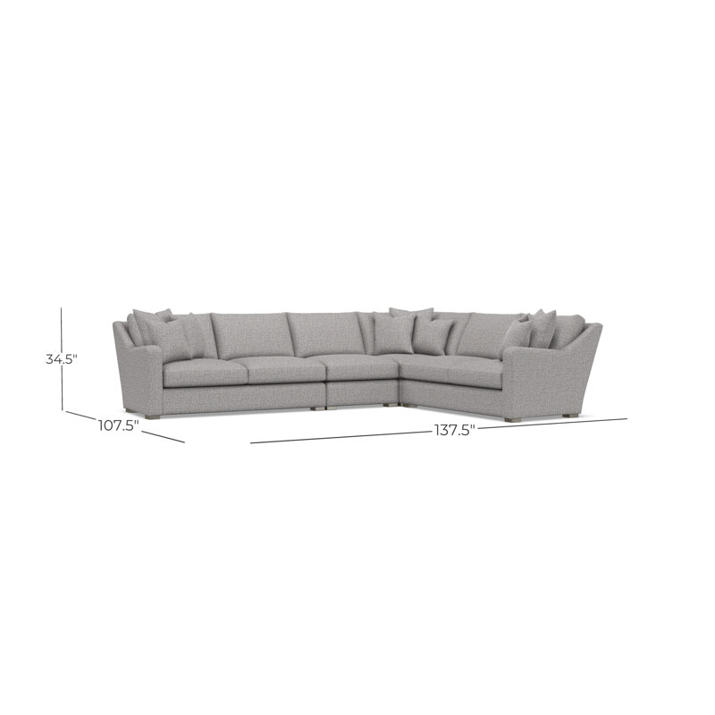 Bernhardt Ventura 4-Piece Fabric Sectional, 34.5" H x 137.5" W x 107.5" D, Right Hand Facing, Gray Polyester
