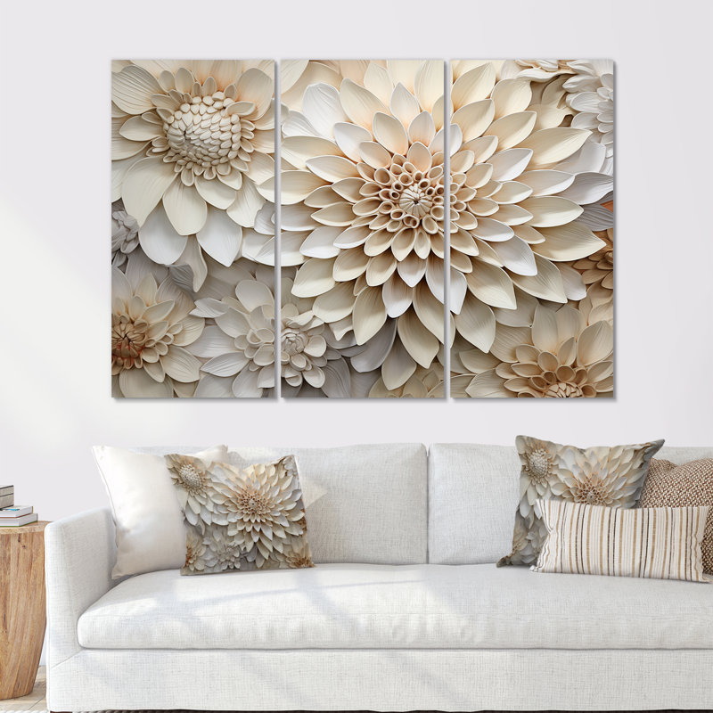 Minimalisme beige Dahlia I - ensemble d'impression d'art mural Dahlia, H 28 po x l 36 po x P 1 po, Toile tendue
