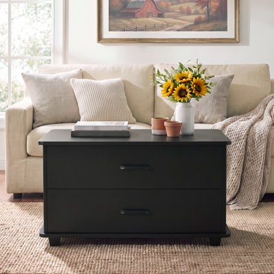 31.5" W Modern Panel Coffee Table with Dual Drawer & Hidden Compartment under Tabletop