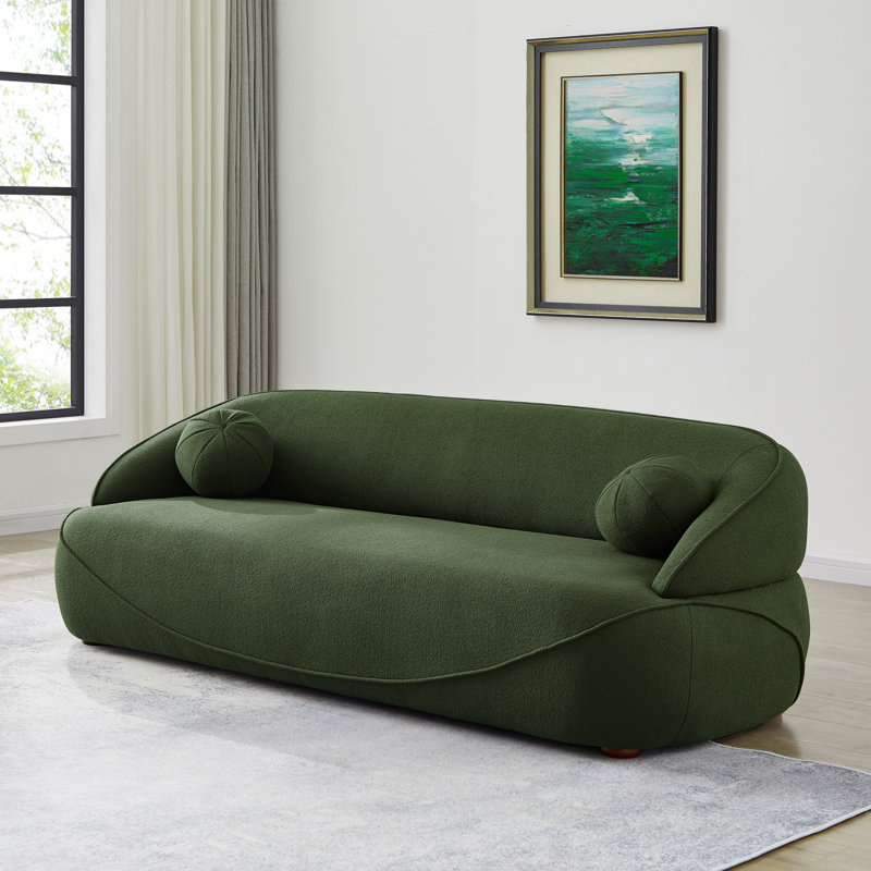 Armi 83.8'' Japandy Style Boucle Fabric Sofa, Green Boucle