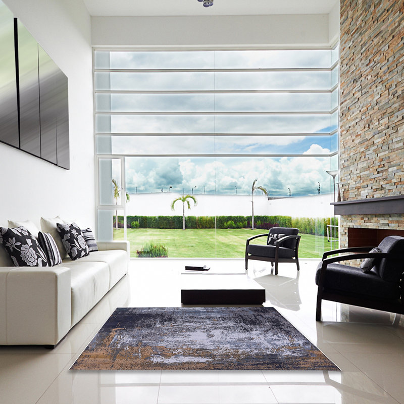 Tapis abstrait gris / brun Brightmont, Carré 7 pi