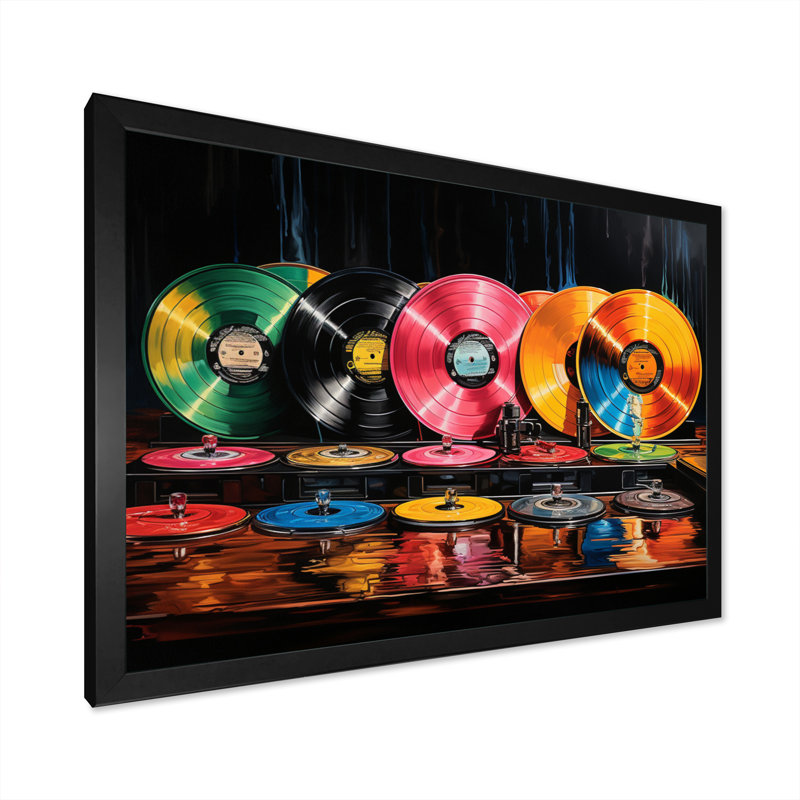 Colorful Colorful Serenade II - Disques vinyle, art mural, Cadre simple noir, H 24 po x l 32 po x P 1 po