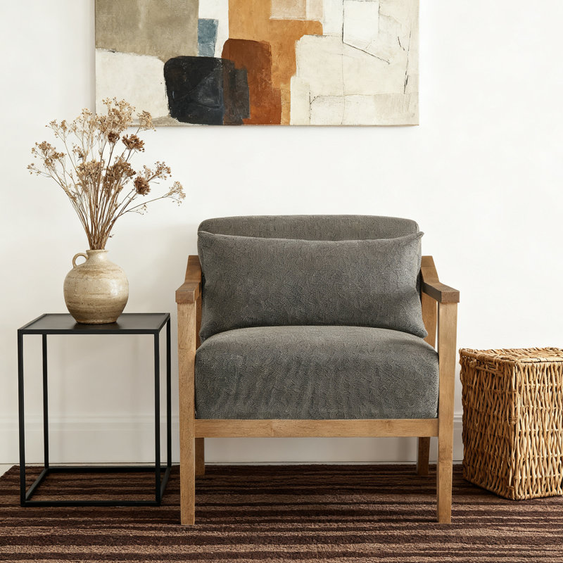 Fauteuil d'appoint moderne en bois avec coussin lombaire, Gris