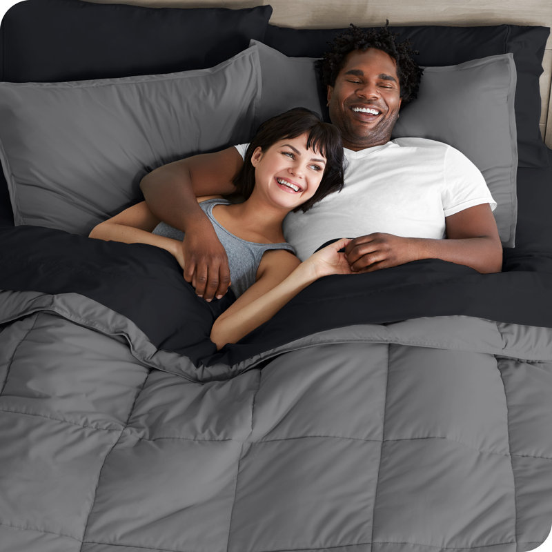 Microfiber Bed-In-A-Bag, Gray/Black, Full XL Comforter + 6 Additional Pieces