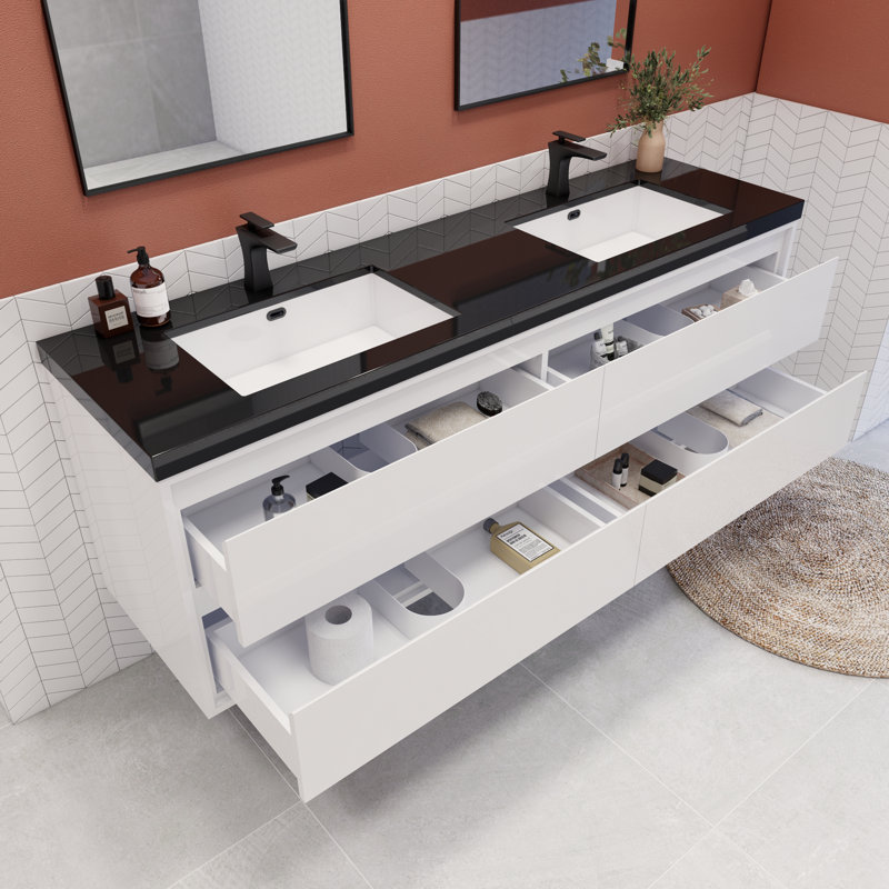 Ensemble de meuble-lavabo double 72 po Vickye, Blanc lustré