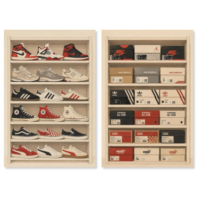Ensemble de décoration murale pour chambre d'étudiant : étagère à chaussures élégante imprimée sur toile, par Art Remedy, châssis entoilé, 10 x 15 pouces.