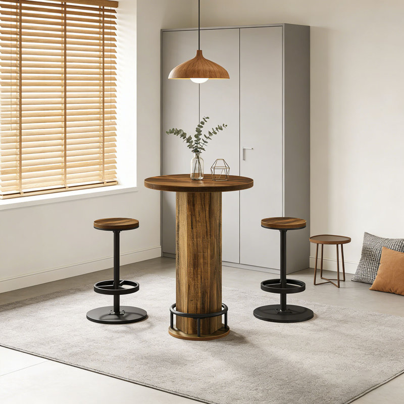 Bistro Pub Cocktail Bar Table Set with 2 Barstools and Chairs
