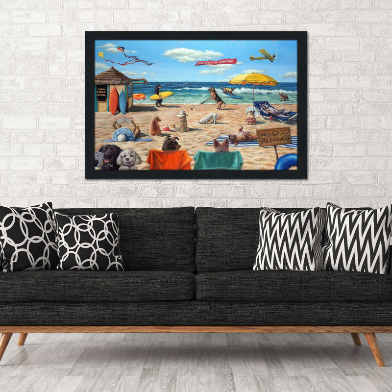 Dog Beach par - Peinture, Cadre espresso, H 21,5 po x l 27,5 po x P 0,75 po