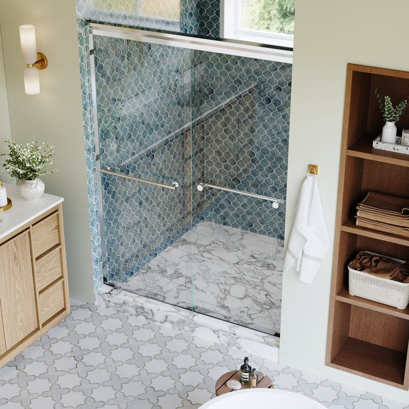 54"x 72" H Framed Sliding Shower Door with  1/4 inch(6mm) Clear Tempered Glass and Dual Handles,Chrome, Chrome
