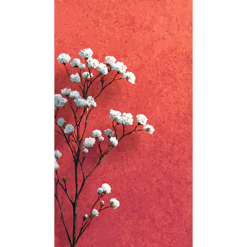 Crimson Petalscape - Art floral sur toile florale cerisier, 42" H x 24" W