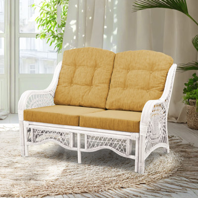 Jenice 48'' Upholstered Loveseat, Natural Rattan, White