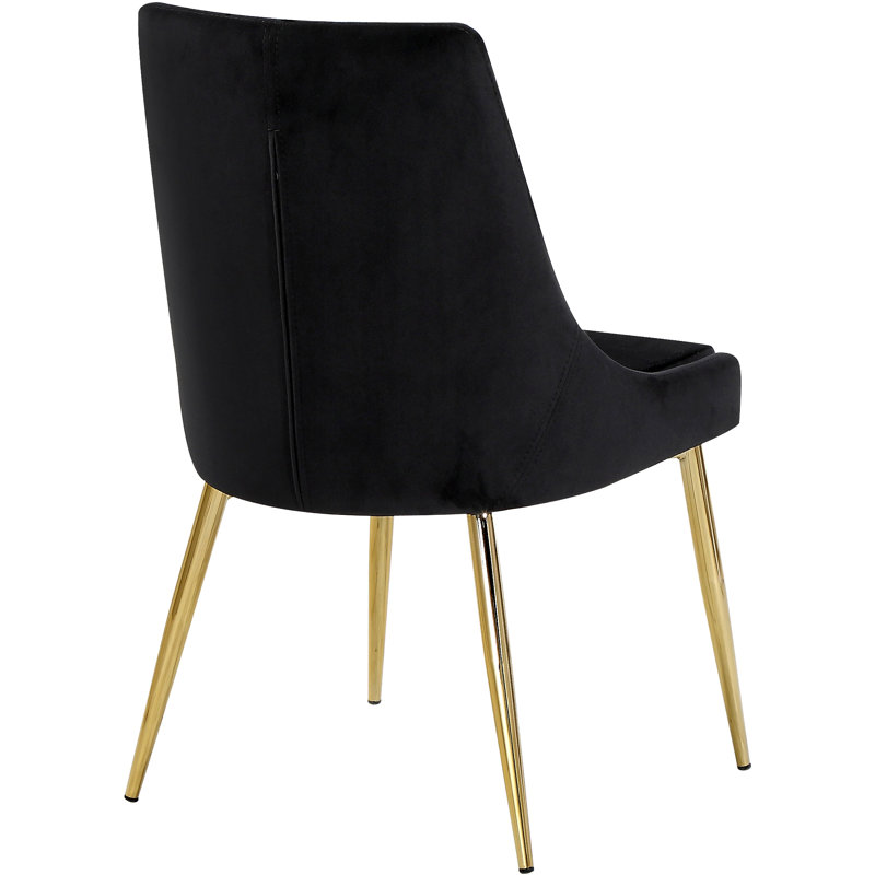 Karina Velvet Upholstered Dining Chair, Black Velvet, Gold