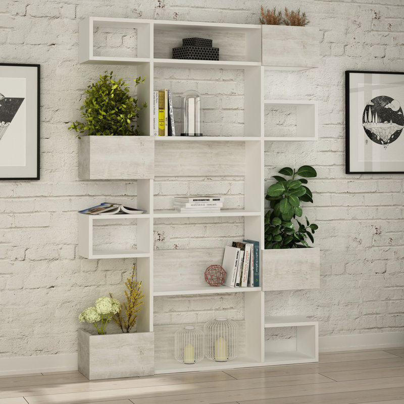Modern Wall-Mounted Bookshelf, White, 47.2 x 67.3 x 10.6 inches | 100% Melamine Coated Particle Board, Thickness: 0.7 inches | Numerous Shelves, 55.1 lbs Capacity per Shelf, Stylish and Functional Design for Home & Office