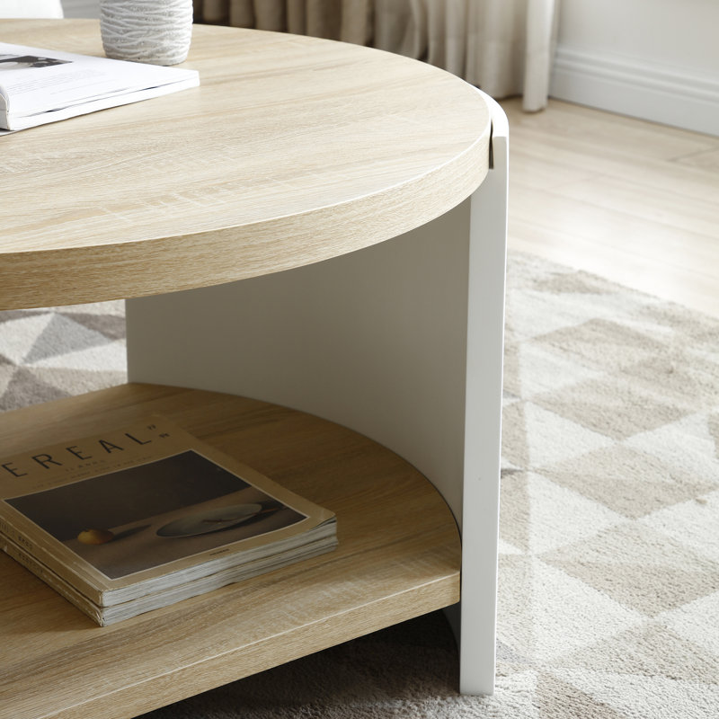 Table de chevet ovale pour chambre à coucher avec grand espace de rangement à 2 niveaux, naturel et blanc, facile à assembler, table d'appoint moderne en 2 étapes, magnifique