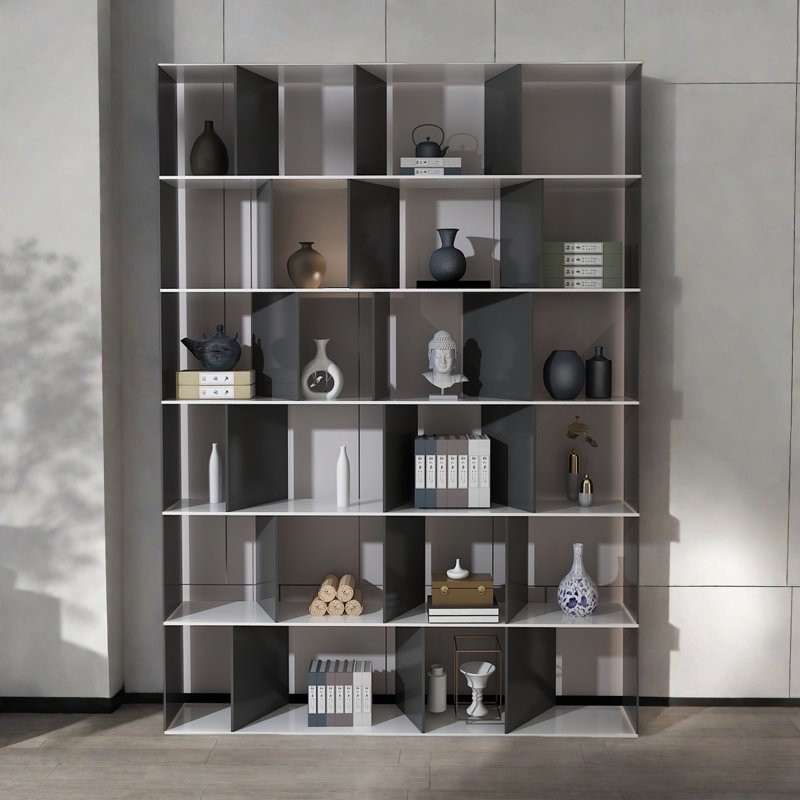 Une bibliothèque de haute qualité et exquise, (6 tablettes) H 86,6 po x l 70,8 po x P 11,8 po, Noir / blanc