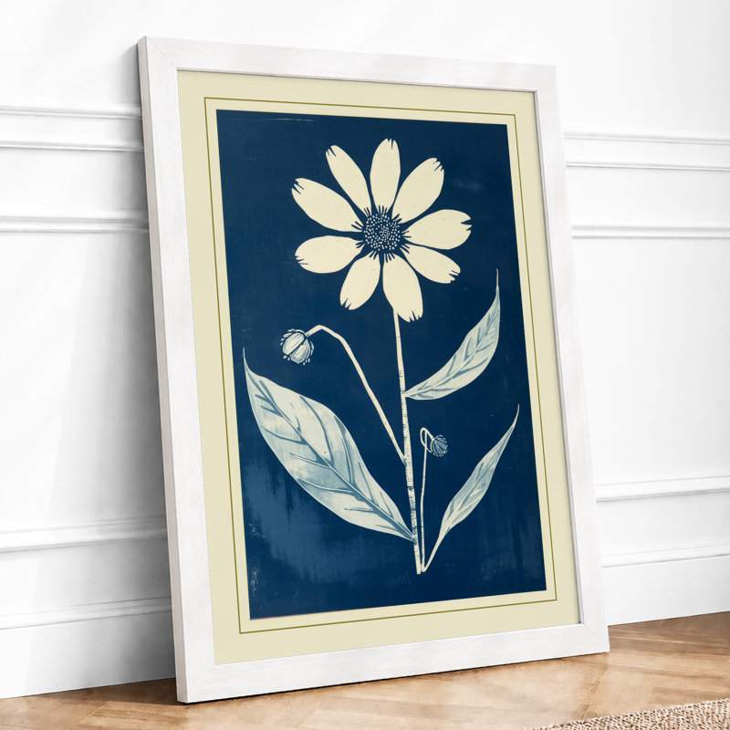 Pale Bloom On Navy Botanical - Print, A3 - 42.0 x 29.7 cm, White