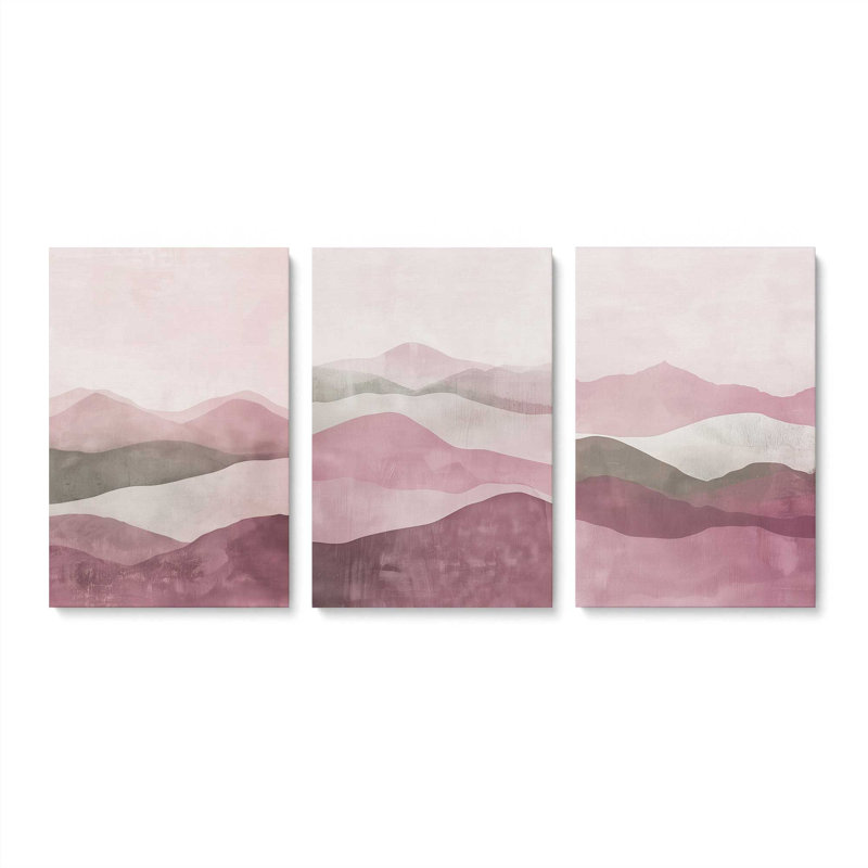 Ensemble de 3 brumines rose Fluorite, H 18 po x l 36 po, Toile tendue