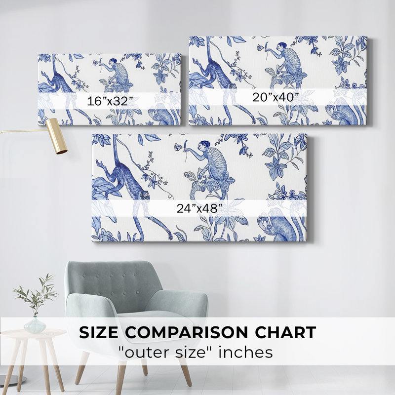 «Blue Monkey Land Toile I», toile tendue avec châssis - prête à être accrochée, H 16 po x l 32 po