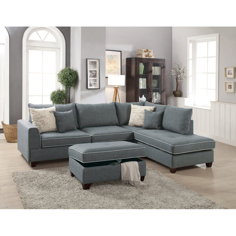 3 pièces Canapé modulaire en acier Dorris, Tissu gris