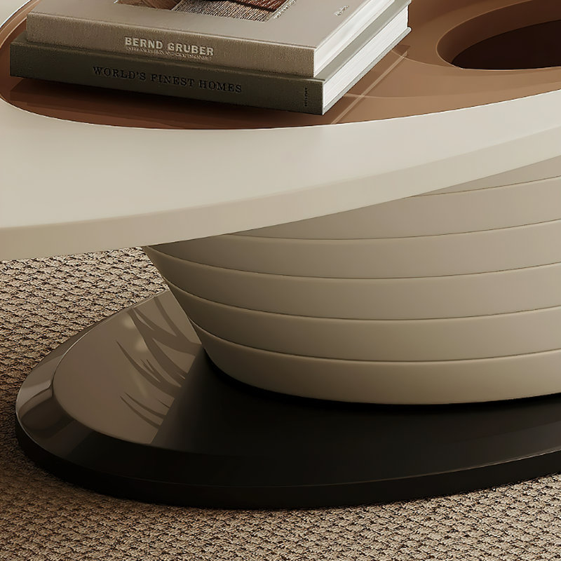 Rackers Light Luxury Modern Minimalist Oval Tea Brown Glass Tea Table Gray Base