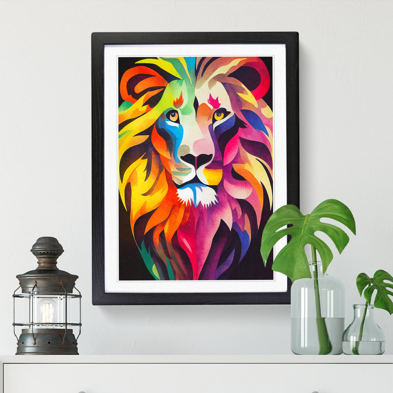 Watercolour Lion Vol.2 - Single Picture Frame Print, 64cm H x 46cm W x 2cm D, Walnut