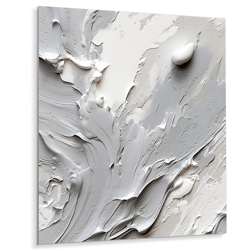 Harmonie grise crème et chaos I - Formes abstraites, impressions sur métal, H 20 po x l 12 po
