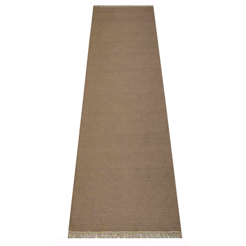 Tapis de couloir en laine Kilim tissés à la main et à plat Abd-Ulmoeen - Tapis de couloir, couleur crème, motif uni uni, tapis faits à la main à poils courts pour le salon, la chambre à coucher