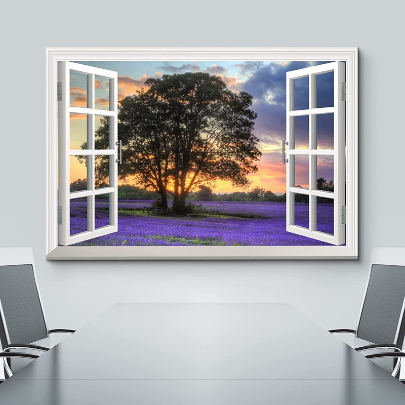 «Lavender Field and Big Tree at Sunset», reproduction sur toile tendue