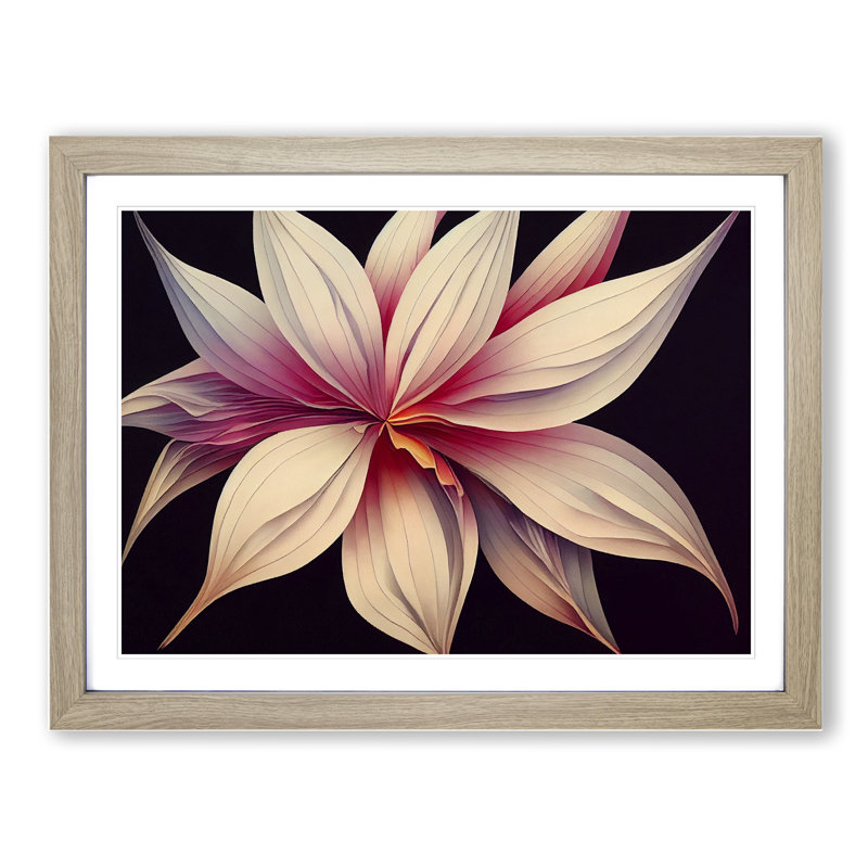 Exotic Modern Flower 1 Piece Single Picture Frame Painting, 46cm H x 64cm W x 2cm D, Oak