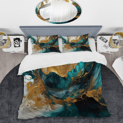 Ensemble de housse de couette géométrique turquoise et or