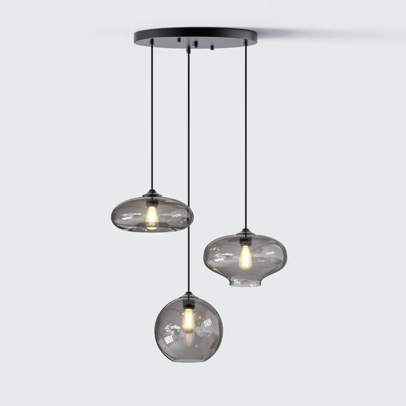 3 Light Dimmable Matte Black Glass Chandelier