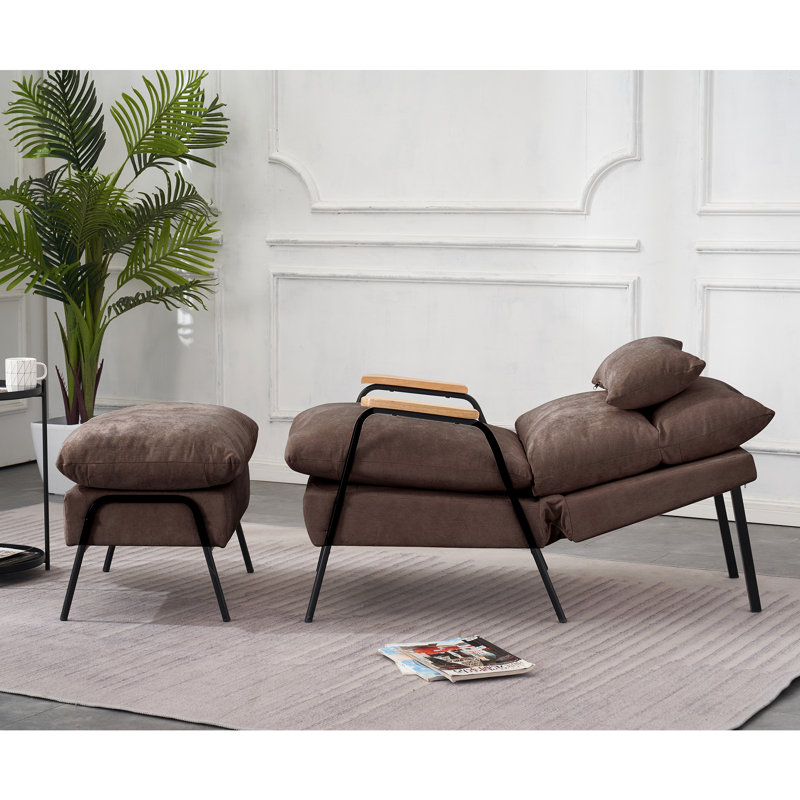 Modern Accent Recliner with Ottoman, Linen Fabric Armchair with Adjustable Backrest and Pillow, Brown