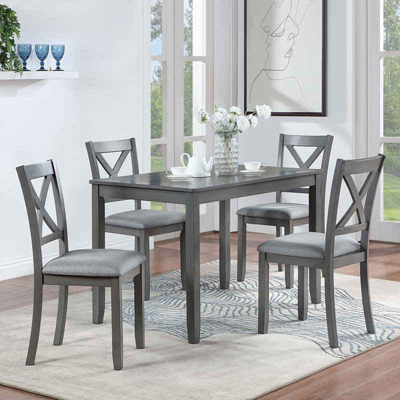 5-Pieces Wooden Dining Rectangular Table With 4 Chairs, Gray, 5 Pieces: Table, 4 Chairs