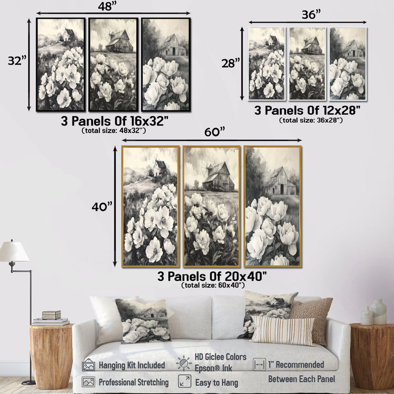 Grandes pivoines monochromes à la ferme I - Collection de grandes impressions sur pivoines dorées, H 28 po x l 36 po