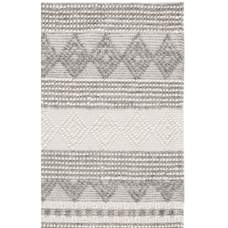 Jacques Hand Woven Wool/Cotton Striped Rug in Gray/Ivory, Rectangle 2' x 5'