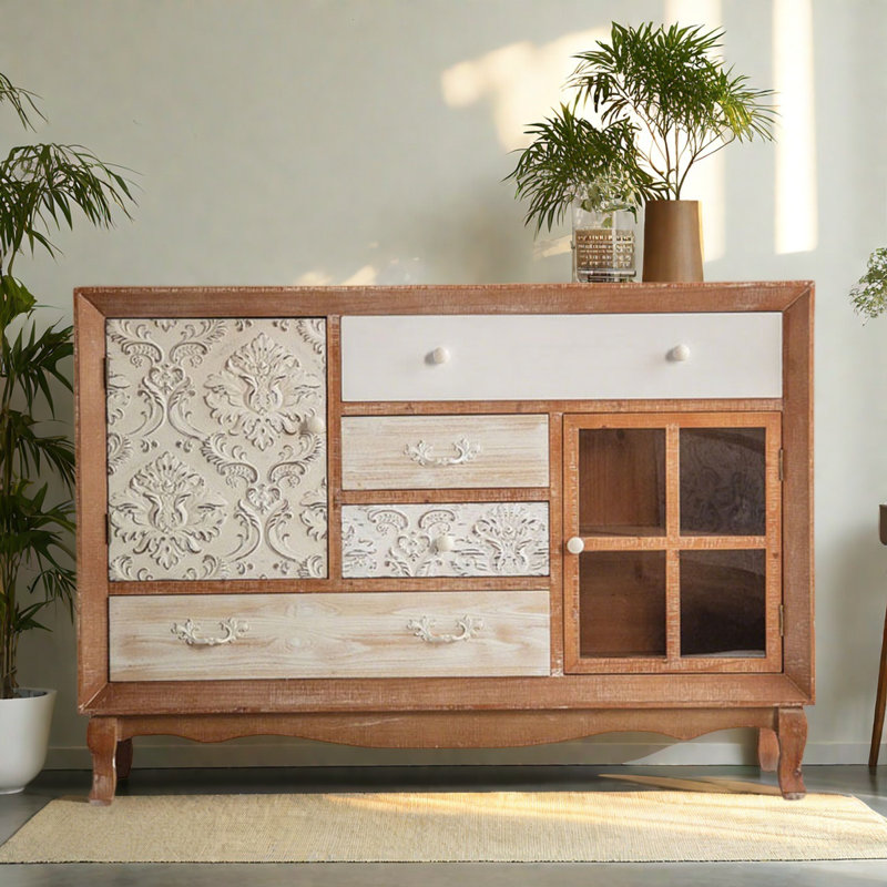 Retro Distressed Solid Wood Accent Cabinets