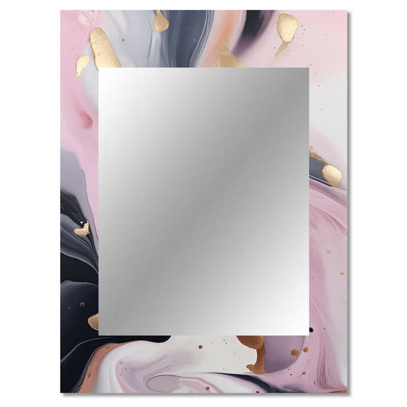 Pink And Gold Mysterious Marble V - Marble Decorative Wall Mirror, Pink Large Mirror, Printed Metal Art, 40" x 30"