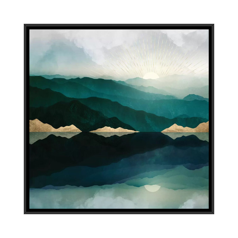Waters Edge Reflection - Imprimé, H 12 po x l 12 po x P 1,5 po, Toile avec cadre noir