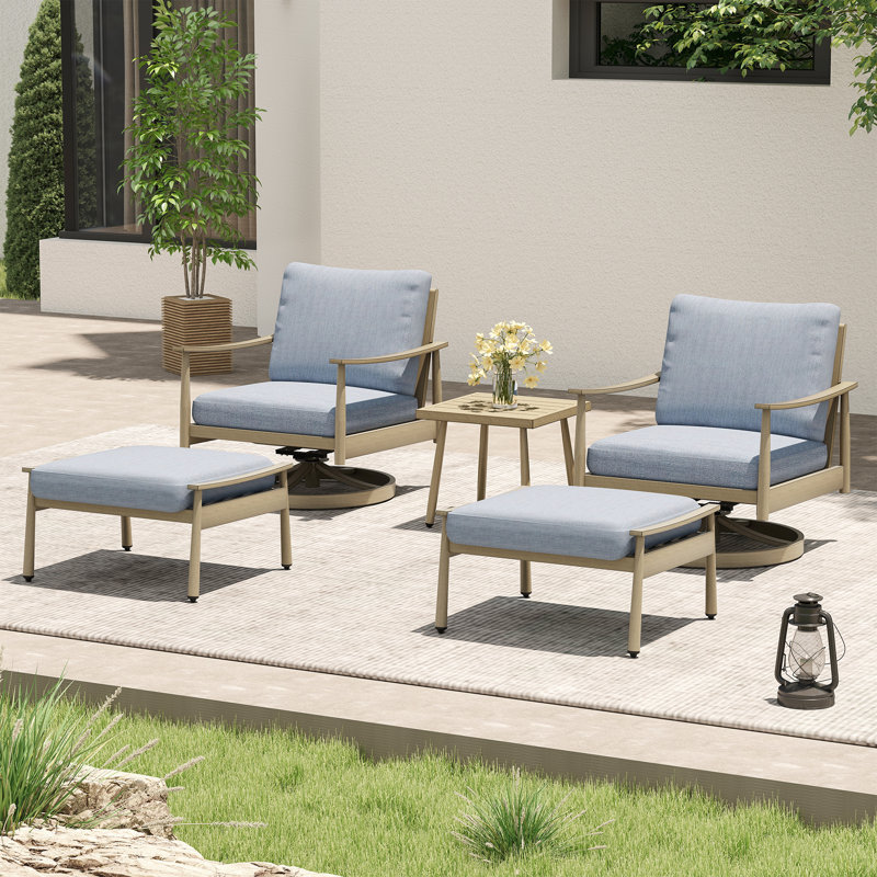 Mariene 2 - Person Patio Conversation Set with Cushions, Blue, Brown
