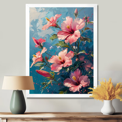 Danse vibrante de l'hibiscus rose bleu I - Hibiscus Wall Art Living Room