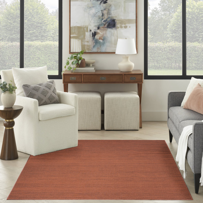 Tapis lavable à la machine en coton de couleur rouge brique Ivanas, Rectangle 6 pi x 9 pi